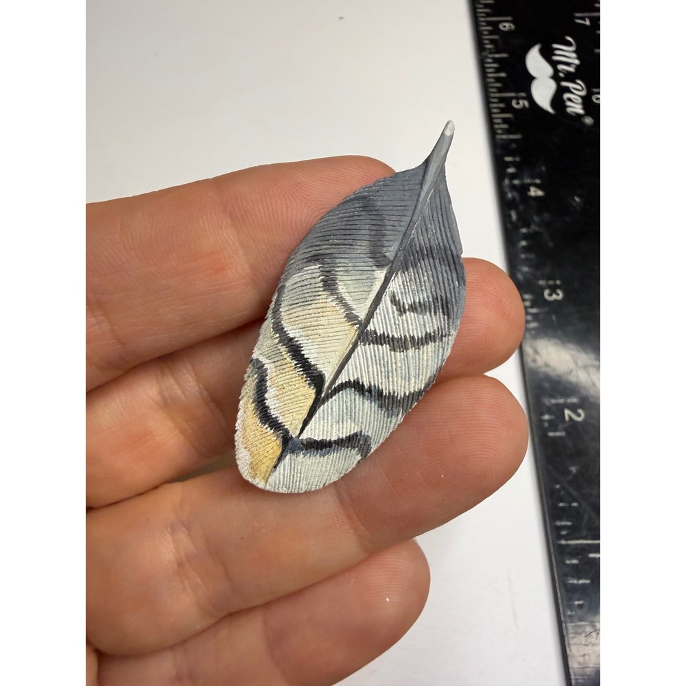 Hand Painted Wood Quail Feather Brooch Pin Signed Artist Made Nature Jewelry